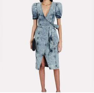 $545 RETROFETE, Zelda Acid-wash Demin Midi Wrap Dress Revolve